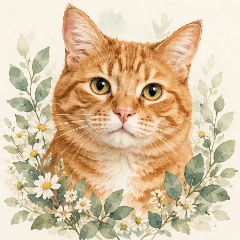 Illustrative cat portrait: The botanical